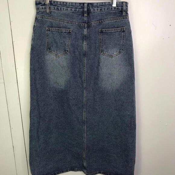 Mikarose Skirt Womens XL Denim Maxi Teacher Country Split Hem Front Button Fly - Picture 2 of 7